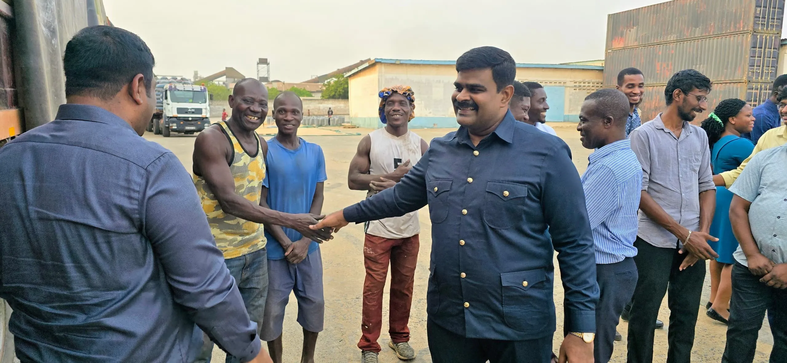 With Cashew Loaders and James Kwame Rajamani, James Rajamani, James Gnanaraj Rajamani, and Immanuel Rajamani of Kingdom Exim